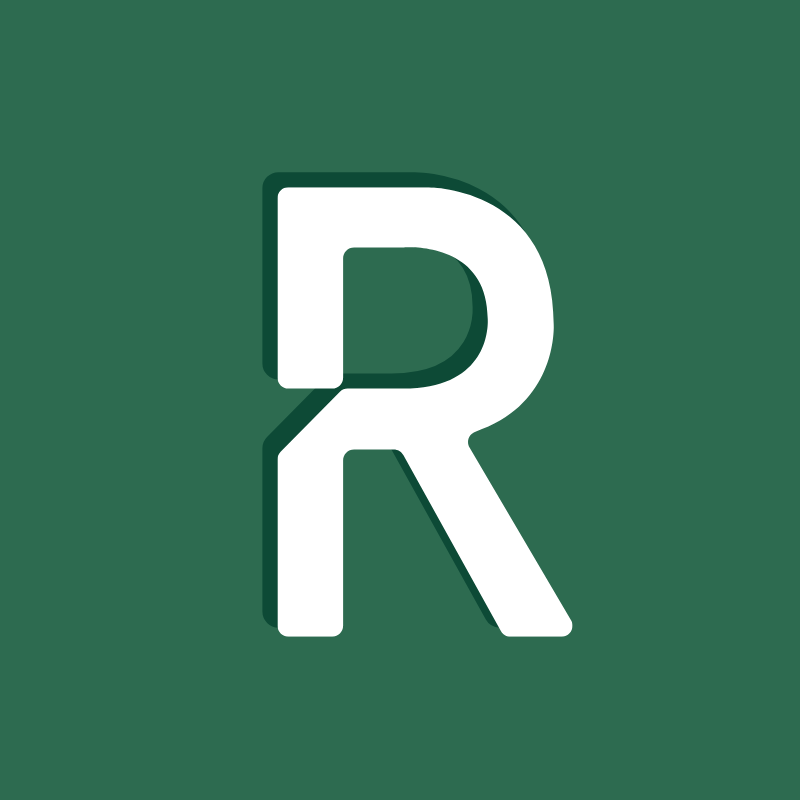 Letter R in the middle of a forest-green background